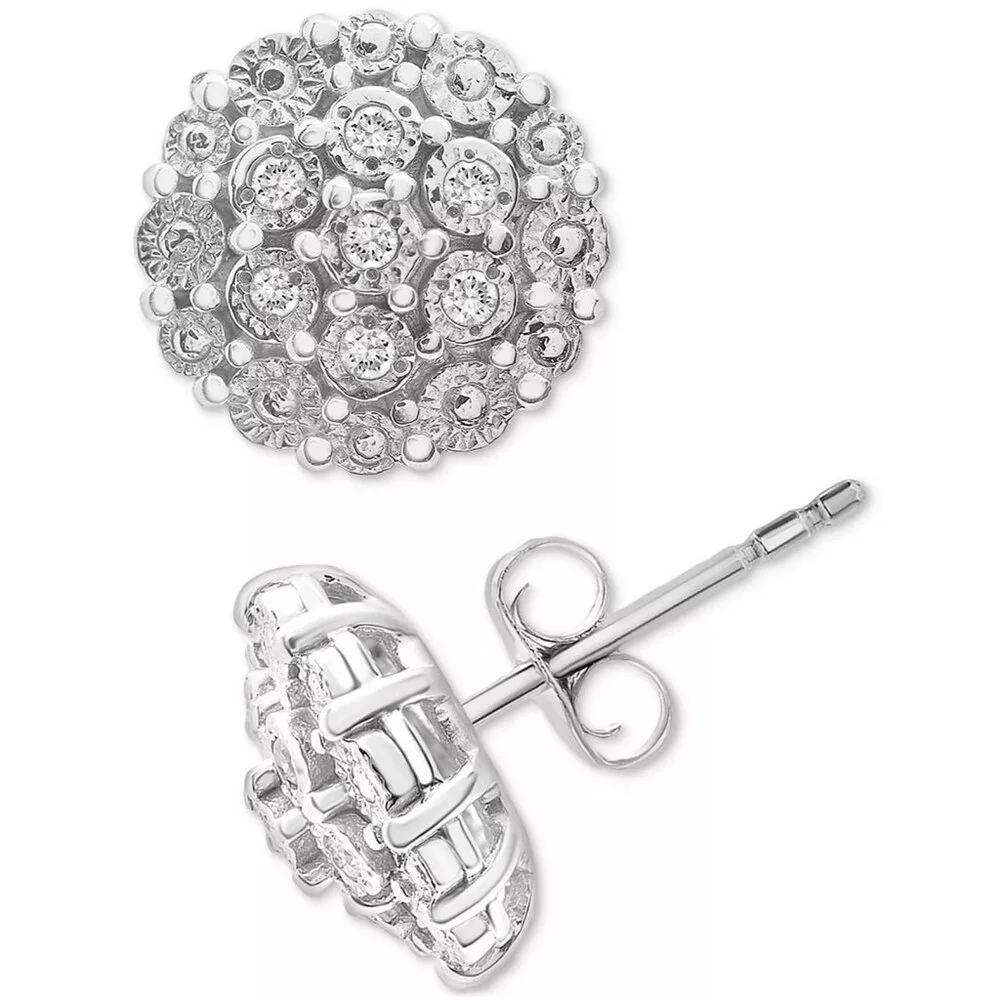 Diamond Cluster Button Stud Earrings 1/10 ct. t.w. in Sterling Silver $170 Value